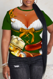 White Brown Christmas Casual Imitation Cotton Letter Print Round Neck Short Sleeve T-Shirts Tops