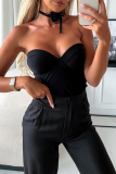 Black Sexy Patchwork V Neck Skinny Tube Toning Bodysuits