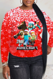 Red White Christmas Casual Animal Letter Print Draw String Hooded Collar Long Sleeve Fall Winter Sweatshirts Tops