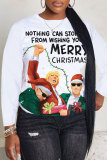 White Red Christmas Party Casual Letter Santa Print Round Neck Long Sleeve Fall Winter Sweatshirts Tops