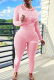 Black Skinny Sportwear Casual Letter Print Hooded Long Sleeve Sweatshirt and Sweatpants Fall Winter Two Pieces Sweatsuits Sets