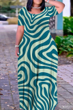 Dark Brown Animal Print O Neck Short Sleeve Floor Length Casual Outing Plus Size Straight Loose Maxi Dress