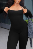 Grey Skinny U Neck halter Cami Jumpsuits and Long Sleeve Cardigans Blouse Two Pieces Matching Sets