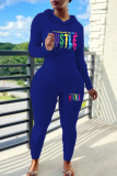 Black Skinny Sportwear Casual Letter Print Hooded Long Sleeve Sweatshirt and Sweatpants Fall Winter Two Pieces Sweatsuits Sets