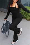 Grey Skinny U Neck halter Cami Jumpsuits and Long Sleeve Cardigans Blouse Two Pieces Matching Sets