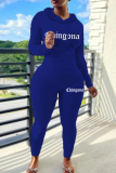Black Skinny Sportwear Casual Letter Print Hooded Long Sleeve Sweatshirt and Sweatpants Fall Winter Two Pieces Sweatsuits Sets