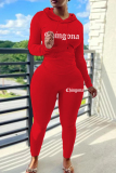 Black Skinny Sportwear Casual Letter Print Hooded Long Sleeve Sweatshirt and Sweatpants Fall Winter Two Pieces Sweatsuits Sets