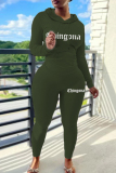 Black Skinny Sportwear Casual Letter Print Hooded Long Sleeve Sweatshirt and Sweatpants Fall Winter Two Pieces Sweatsuits Sets