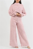 White Lamb Wool Casual Loungewear Half A Turtleneck Long Sleeve Tops and Wide Leg Pants Fall Winter Two Pieces Sets