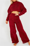White Lamb Wool Casual Loungewear Half A Turtleneck Long Sleeve Tops and Wide Leg Pants Fall Winter Two Pieces Sets
