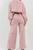White Lamb Wool Casual Loungewear Half A Turtleneck Long Sleeve Tops and Wide Leg Pants Fall Winter Two Pieces Sets