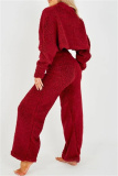 White Lamb Wool Casual Loungewear Half A Turtleneck Long Sleeve Tops and Wide Leg Pants Fall Winter Two Pieces Sets