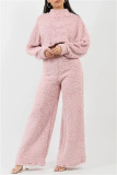 White Lamb Wool Casual Loungewear Half A Turtleneck Long Sleeve Tops and Wide Leg Pants Fall Winter Two Pieces Sets