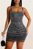 Black Sequins Bodycon Mini Slip Dress Sleeveless Hot Drilling Spaghetti Straps Night Out Sparkling Club Gown