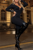 Black Sexy Milk Fiber Party Club Casual Hot Backless V Neck Long Sleeve Skinny Jumpsuits