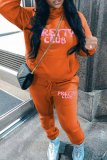 Grey Sportwear Casual Letter Print Hooded Long Sleeve Sweatshirt and Sweatpants Fall Winter Two Pieces Sweatsuits Sets