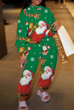GreenChristmas Day Outfit Snowman Christmas Tree O Neck Long Sleeve Sweatshirt and Sweatpant Casual Outing Two Piece Pant Set