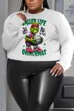 Blue Christmas Outfit O Neck Long Sleeve Casual Outing Plush Sweatshirt Womens Plus Size Tops