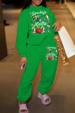 GreenChristmas Day Outfit Snowman Christmas Tree O Neck Long Sleeve Sweatshirt and Sweatpant Casual Outing Two Piece Pant Set