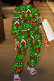 GreenChristmas Day Outfit Snowman Christmas Tree O Neck Long Sleeve Sweatshirt and Sweatpant Casual Outing Two Piece Pant Set