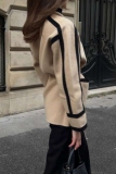 Dark Khaki Loose Casual Double-faced Woolen With Belt Contrast Fall Winter Outerwear Coats