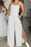 Black Vacation Casual Cut Out Buttons Backless Spaghetti Strap Slit Wide Leg Cami Jumpsuits