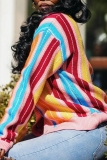 Pink Casual Stripe Buttons Long Sleeve Fall Winter Knitted Sweater Cardigans Outerwear Coats