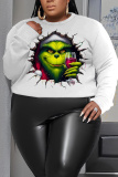 Blue Christmas Outfit O Neck Long Sleeve Casual Outing Plush Sweatshirt Womens Plus Size Tops
