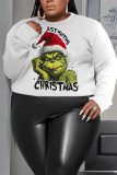 Blue Christmas Outfit O Neck Long Sleeve Casual Outing Plush Sweatshirt Womens Plus Size Tops