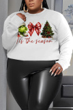 Blue Christmas Outfit O Neck Long Sleeve Casual Outing Plush Sweatshirt Womens Plus Size Tops