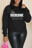 Black Casual Letter Print Round Neck Long Sleeve Fall Winter Sweatshirts Tops