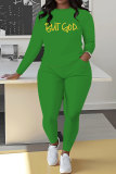 Orange Sportwear Casual Letter Print Round Neck Long Sleeve Sweatshirt and Sweatpants Fall Winter Two Pieces Sweatsuits Sets