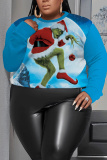 Blue Christmas Outfit O Neck Long Sleeve Casual Outing Plush Sweatshirt Womens Plus Size Tops