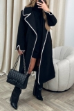 Black Loose Woolen Casual Cardigan Turndown Collar Fall Winter Long Coats Outerwear