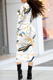 White Striped Print Colorblock Half A Turtleneck Long Sleeve Casual Outing Bodycon Maxi Dress