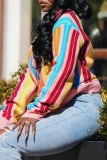 Pink Casual Stripe Buttons Long Sleeve Fall Winter Knitted Sweater Cardigans Outerwear Coats