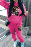 Grey Sportwear Casual Figure Letter Print Hooded Long Sleeve Sweatshirt and Sweatpants Fall Winter Two Pieces Sweatsuits Sets