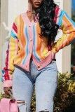 Pink Casual Stripe Buttons Long Sleeve Fall Winter Knitted Sweater Cardigans Outerwear Coats