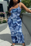 Military Green Graphic Print Sleeveless Backless Spaghetti Strap Summer Outings Vacation Bodycon Maxi Slip Dress