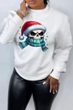 White Purple Christmas Casual Skull Head Print Round Neck Long Sleeve Fall Winter Sweatshirts Tops