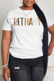 Black Silver Casual Letter Print Round Neck Short Sleeve T-Shirts Tops