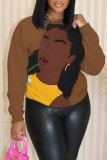 Rose Red Casual Letter Figure Print Round Neck Long Sleeve Fall Winter Sweatshirts Tops