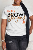 Black Silver Casual Letter Print Round Neck Short Sleeve T-Shirts Tops