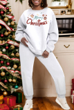 Dark Grey Christmas Print Round Neck Long Sleeve Sweatshirt and Sweatpants Fall Winter Two Pieces Sweatsuits Sets