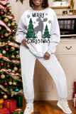 Dark Grey Christmas Print Round Neck Long Sleeve Sweatshirt and Sweatpants Fall Winter Two Pieces Sweatsuits Sets