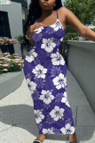 Orange Floral Print Sleeveless Backless Spaghetti Strap Summer Outings Vacation Bodycon Maxi Slip Dress