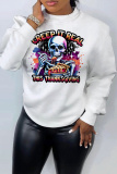 White Purple Christmas Casual Skull Head Print Round Neck Long Sleeve Fall Winter Sweatshirts Tops