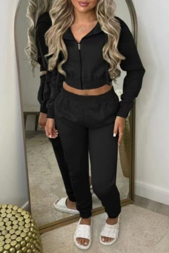 Grey Sportwear Casual Letter Print Hooded Zip up Long Sleeve Sweatshirt and Sweatpants Fall Winter Two Pieces Sweatsuits Sets
