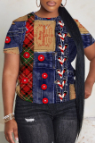 Purple Casual Faux Denim Print Round Neck Short Sleeve T-Shirts Tops