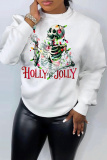 White Purple Christmas Casual Skull Head Print Round Neck Long Sleeve Fall Winter Sweatshirts Tops